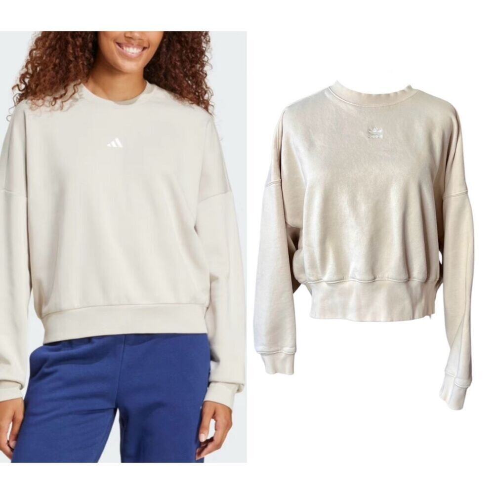 Adidas Feelcozy Essential Logo Sweatshirt 8 Cream Loose Fit Soft Sportswear